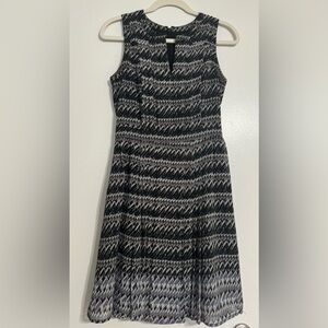 Halogen Black and White V-Neck Pleated Knee Length Office Dress